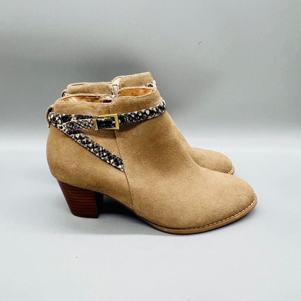 Vionic Boots Womens 6.5 Brown Suede Upton Ankle Snakeskin Buckle Strap Zip Shoes